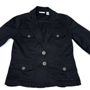 Chico's Platinum Women's Black Utility Jacket Blazer Size 0 Cotton Blend Pockets